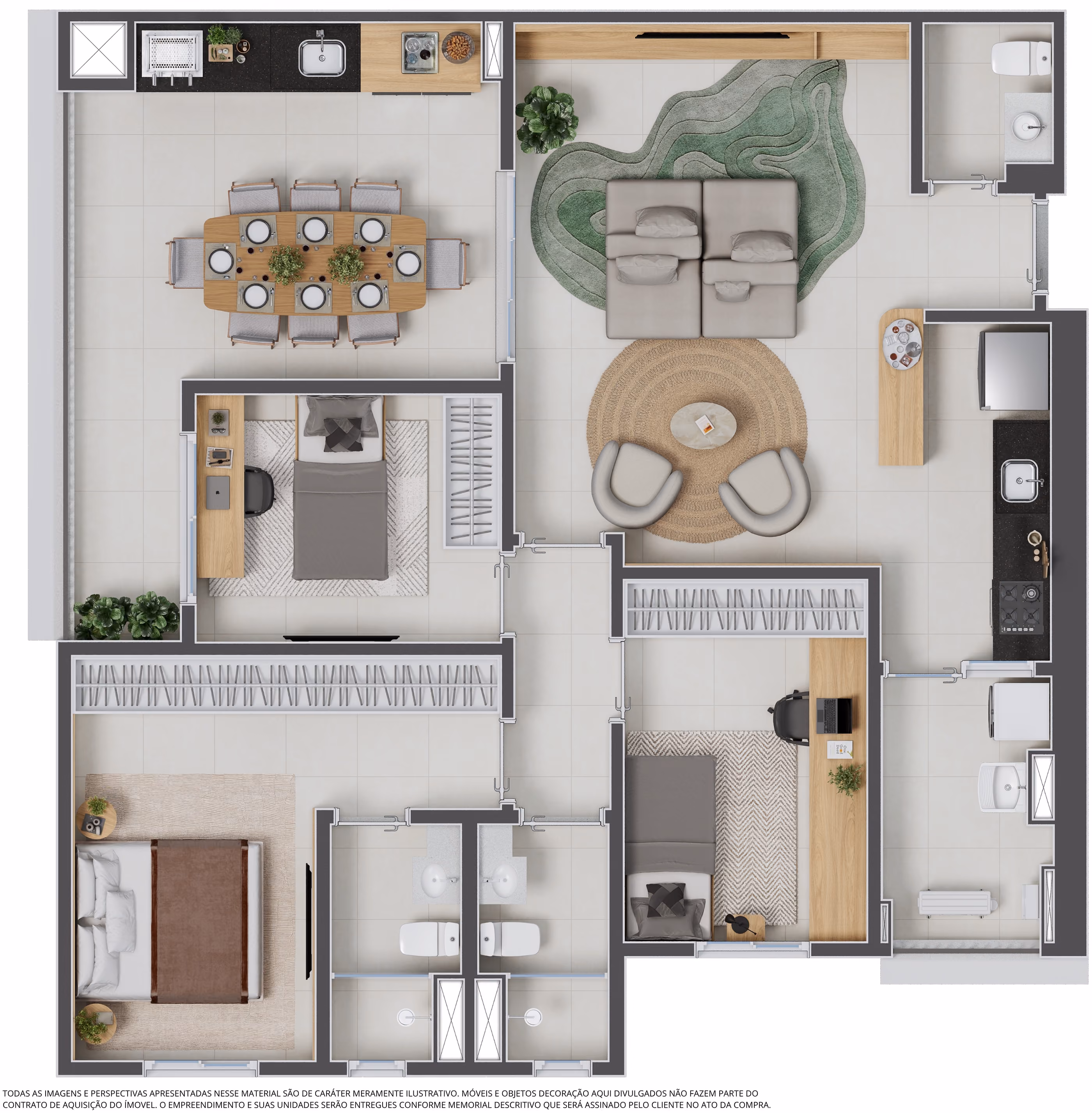 Planta de 3 dorms. (1 suíte) c/ 110m²
