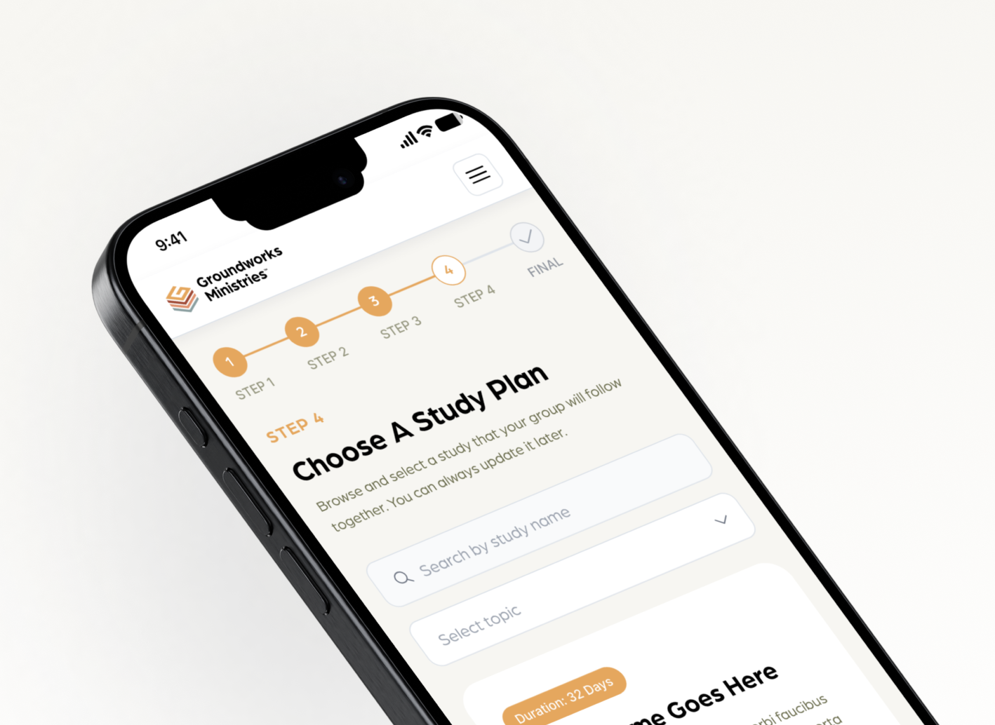 A mobile phone displaying a study plan from the groups app