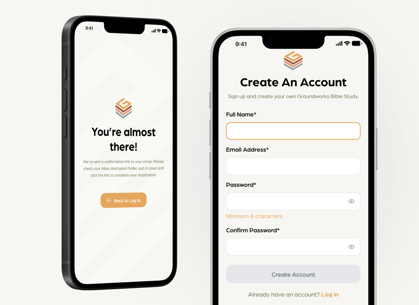 The create an account screen on a mobile phone from the groups app