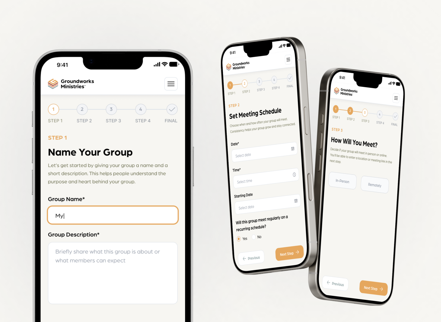 Mobile phone showing how to create a group in the groups app