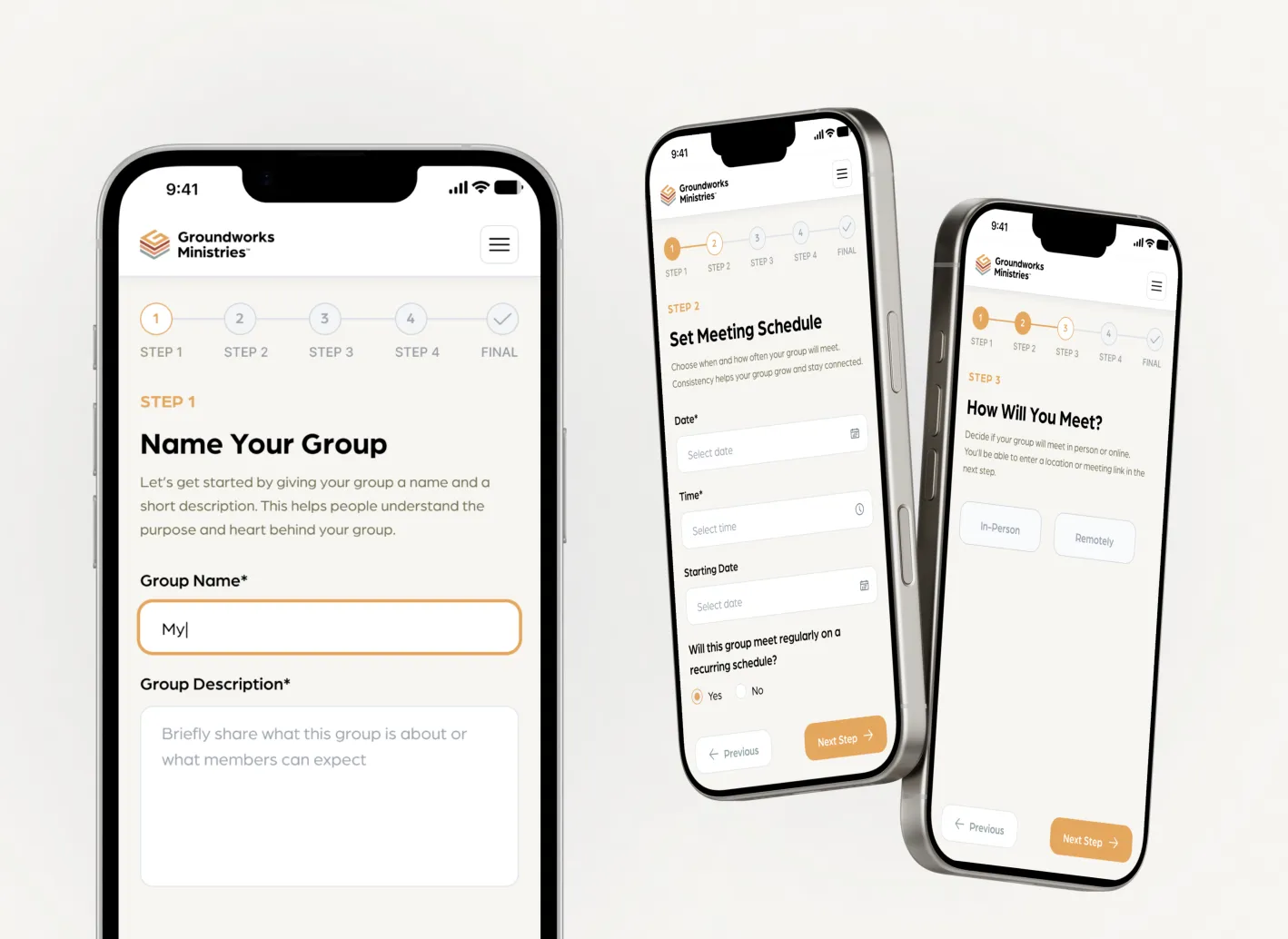 Mobile phone showing how to create a group in the groups app