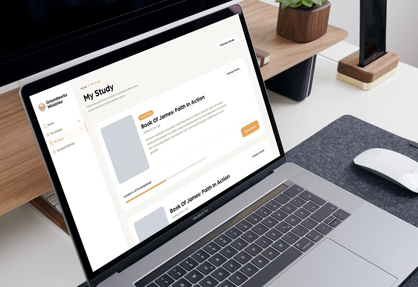 A laptop displaying the dashboard of the groups app
