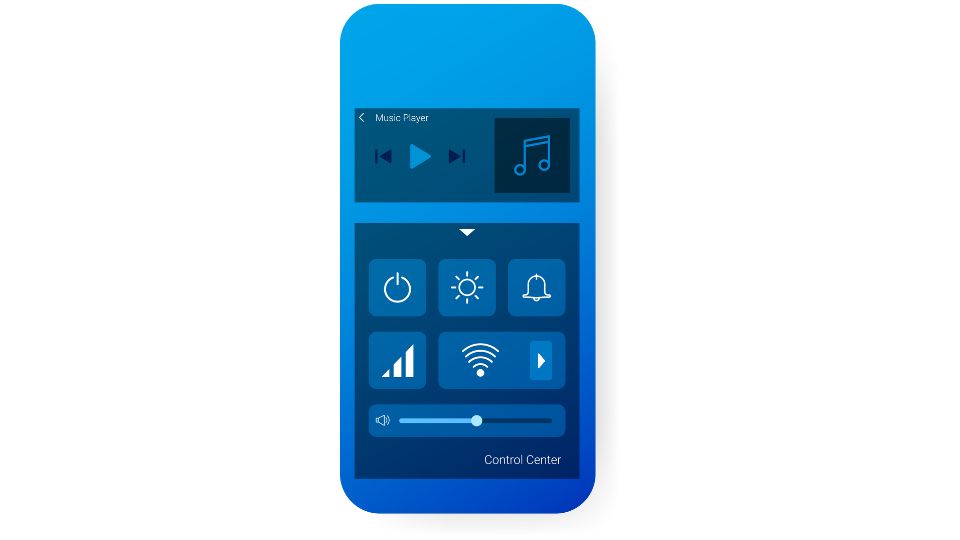 The control center on an iPhone with a blue background.