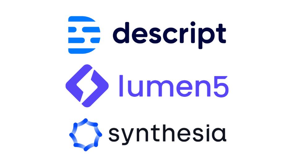 Descript, Lumen5, and Synthesia logos lined up.