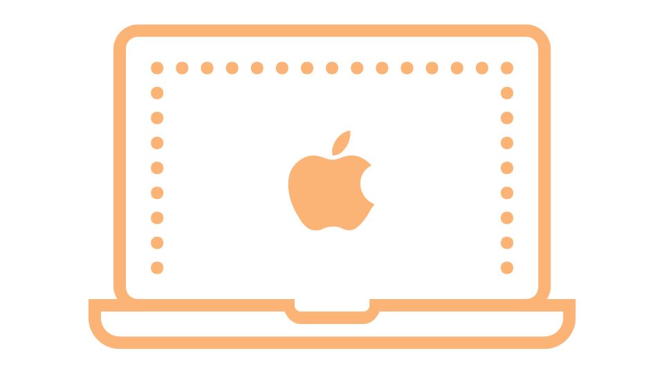 A peach colored macbook monitor with a screenshot outline.