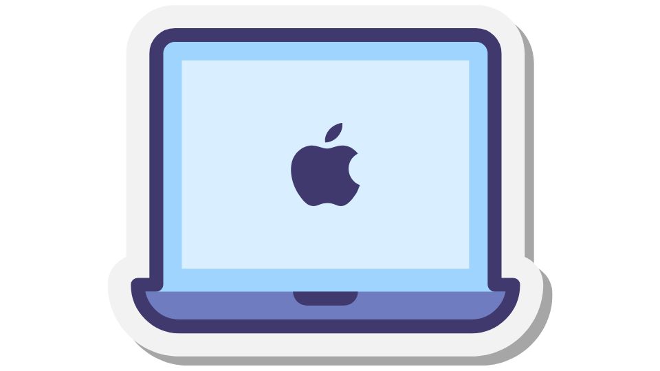 A blue macbook with the Apple logo in the middle of the screen.