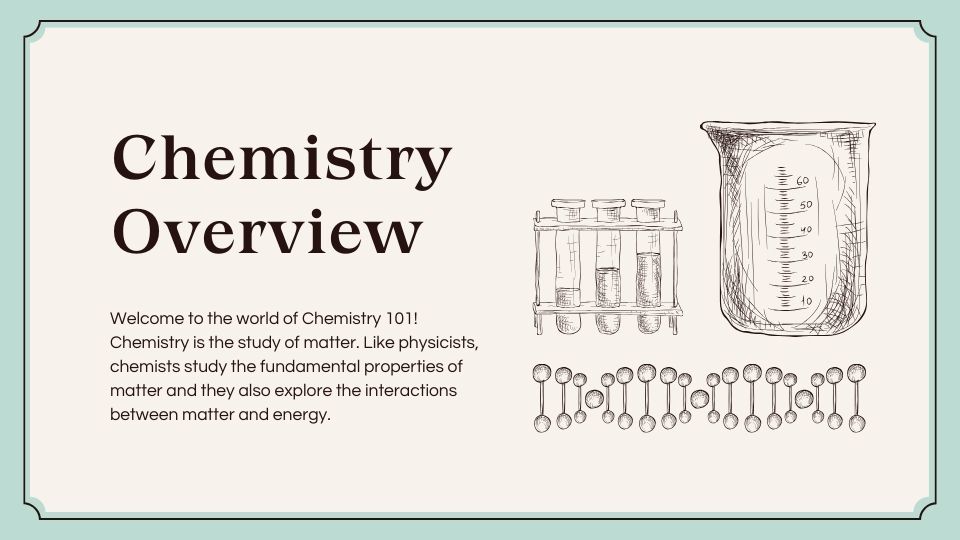 A Chemistry lesson slide featuring beakers.