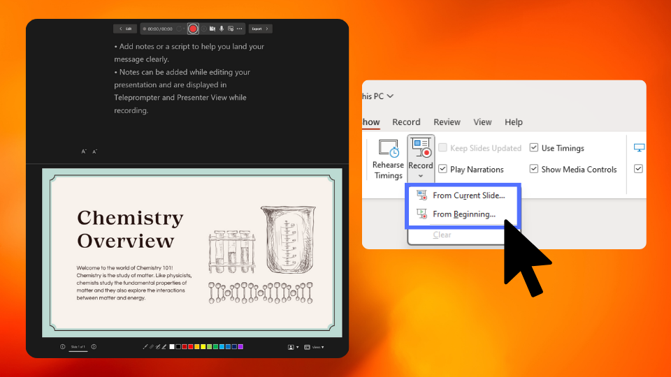 A PowerPoint presentation about Chemistry being recorded through PowerPoint's software.