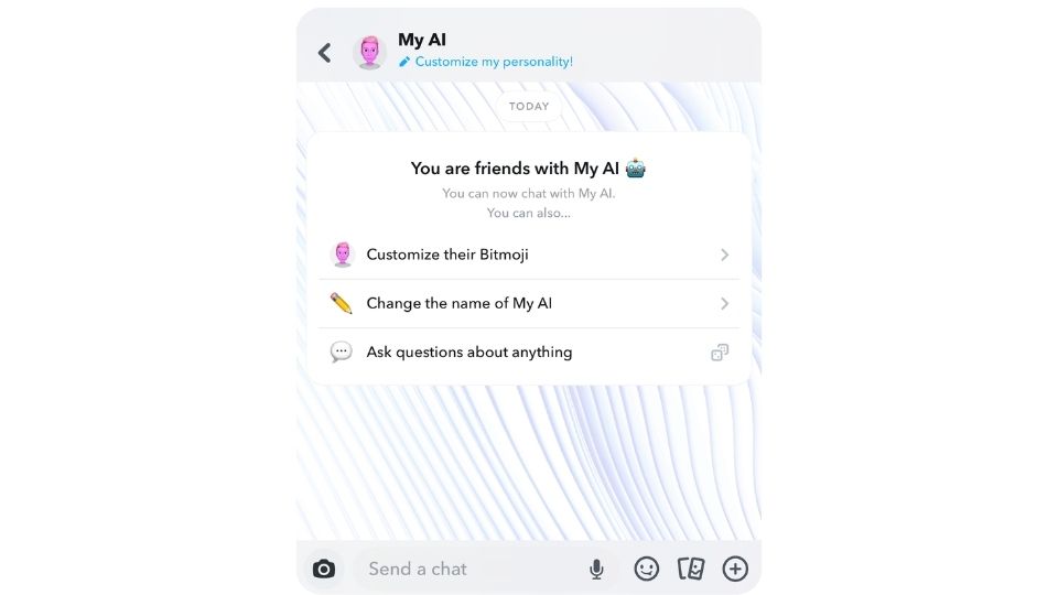 A screenshot of the My AI chat from Snapchat.