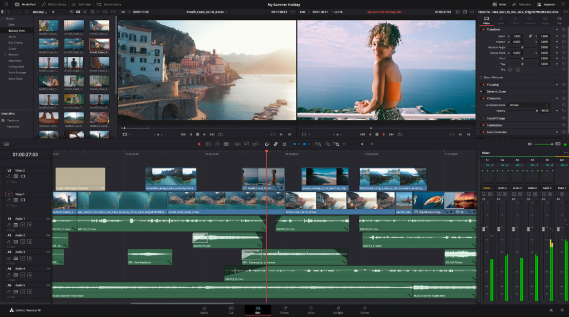 An editing screen of DaVinci Resolve