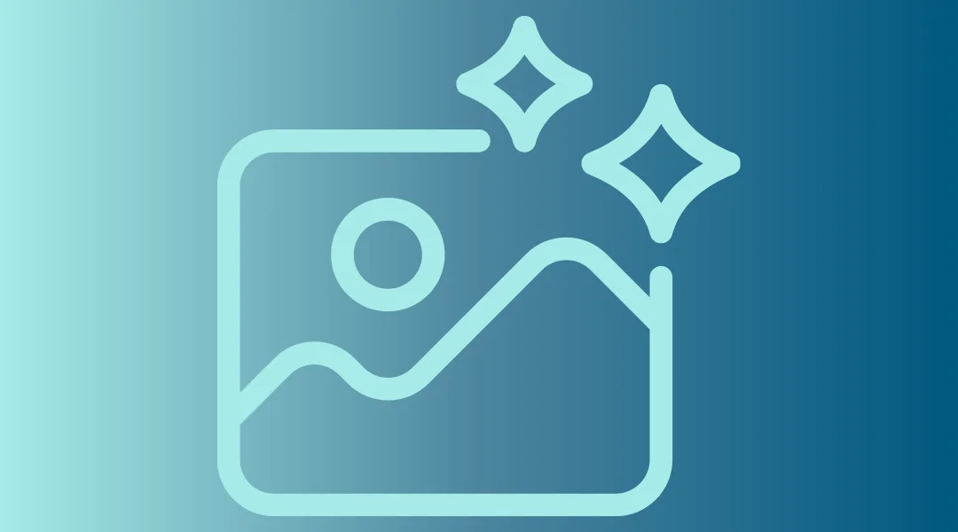 A clip art of a landscape with 2 sparkles in the top right on top of a blue gradient background