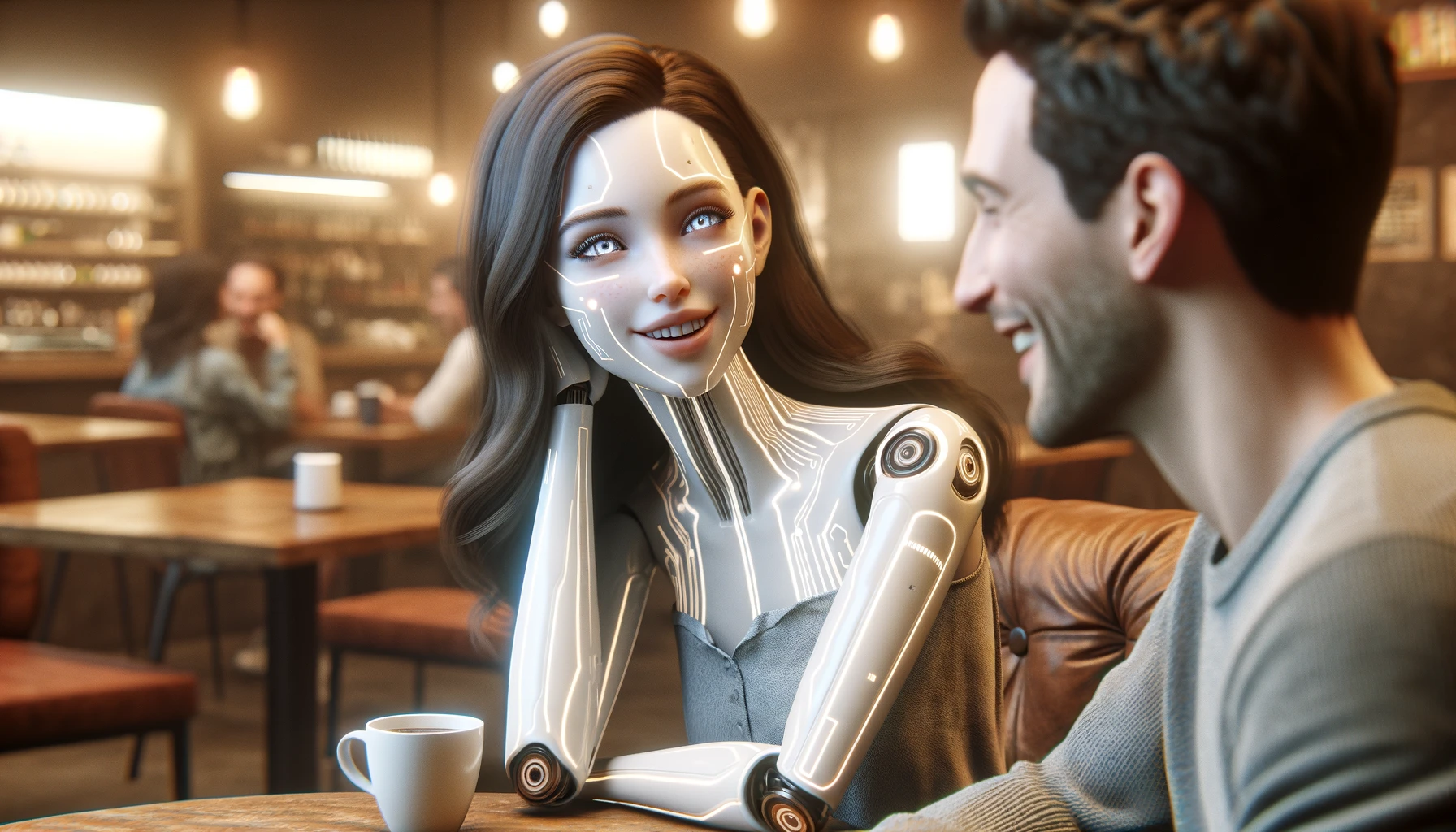 ai girl friend interact with human while talking and laughing