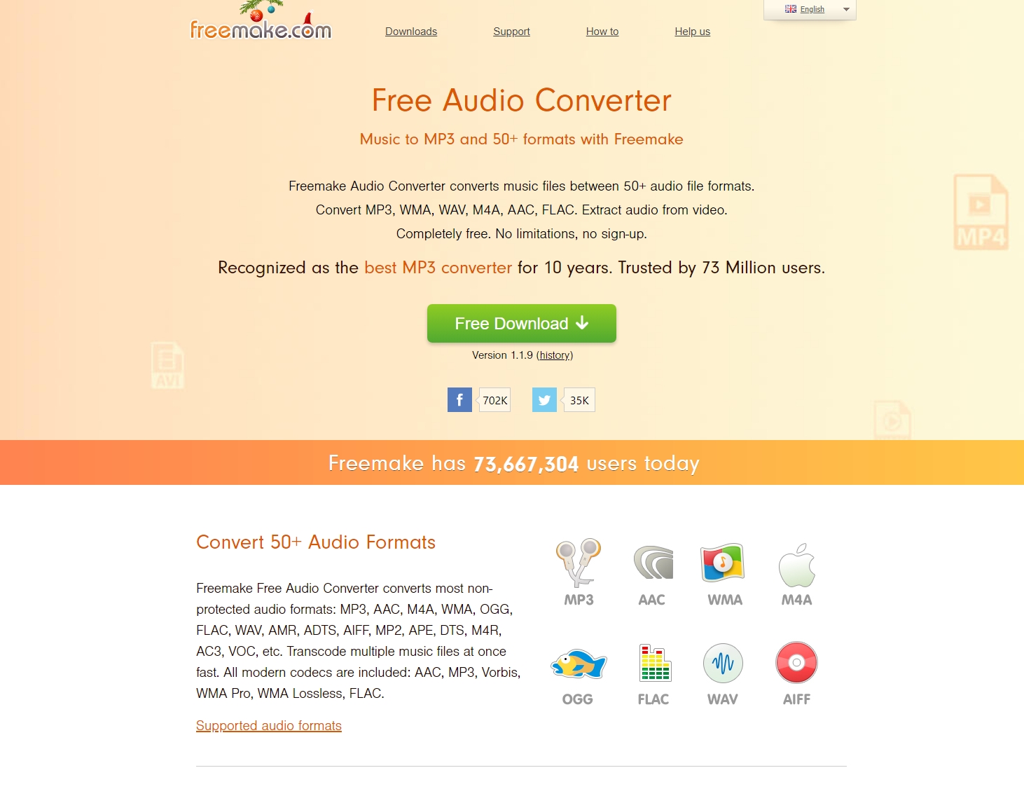 captured image of Freemake Audio Converter official website.