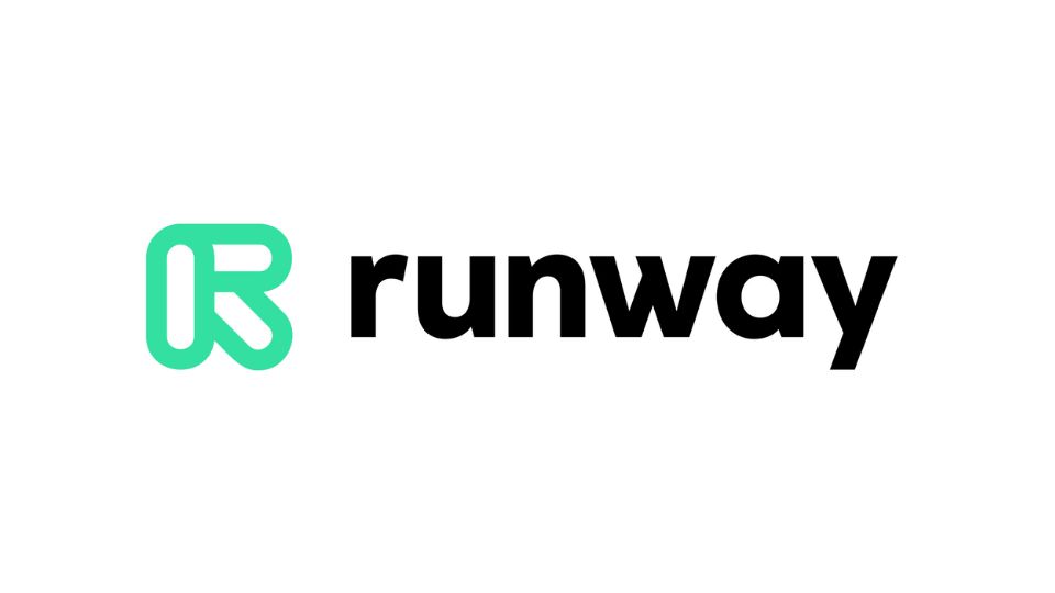 Runway AI's black logo with a mint green arrow.