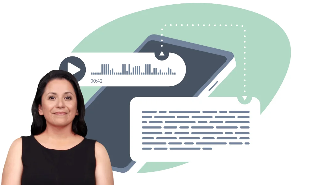 An avatar speaking the audio that was typed into a smartphone to indicate text-to-speech synthesis