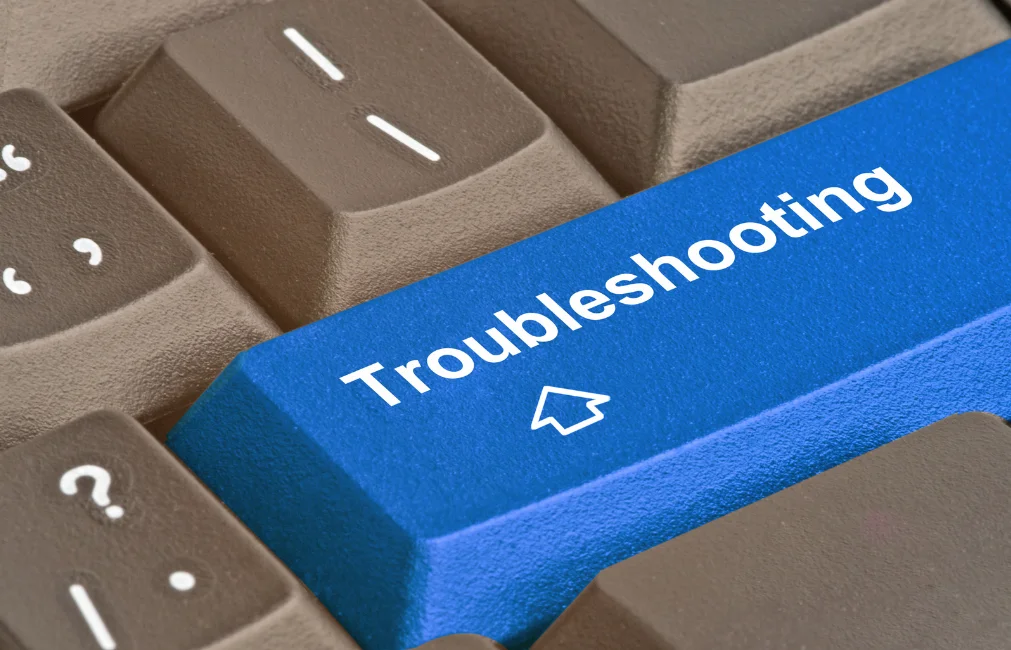 A keyboard zoomed in a key of 'troubleshooting'