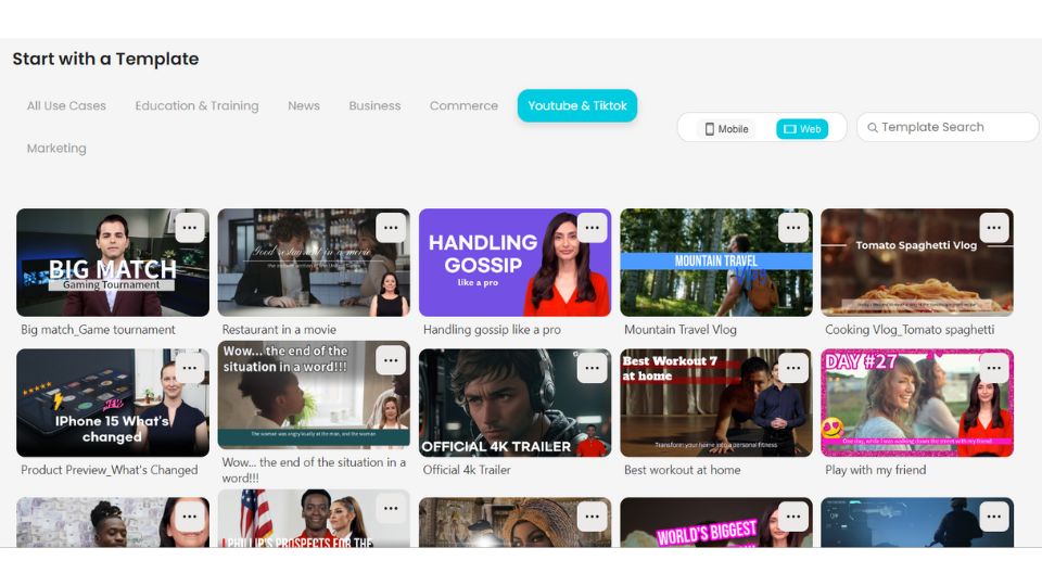 DeepBrain AI's YouTube and TikTok video templates.