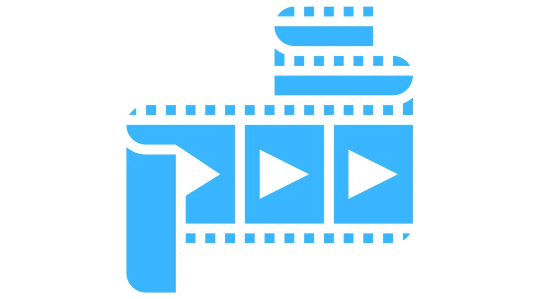 A film reel with a play button on each slide