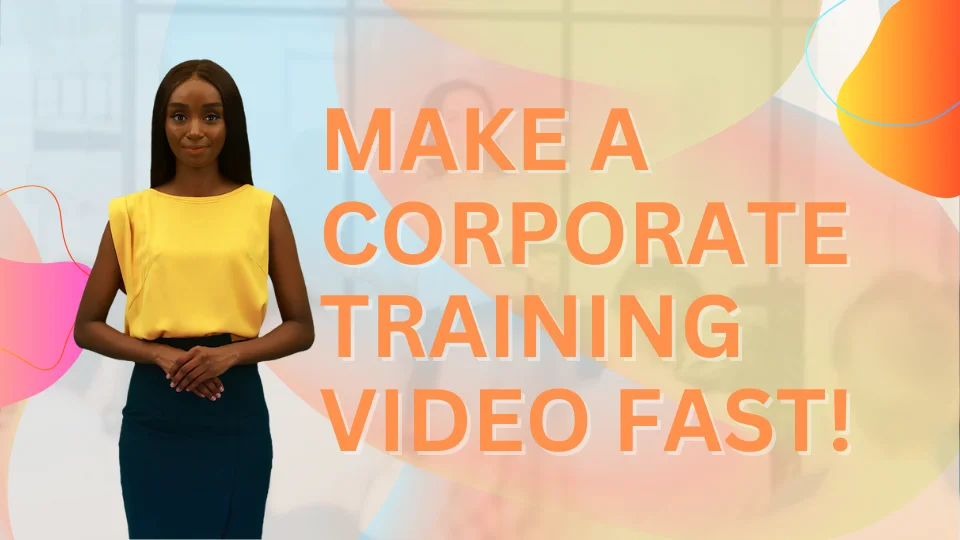 DeepBrain AI's avatar standing next to "Make a corporate training video fast" title.