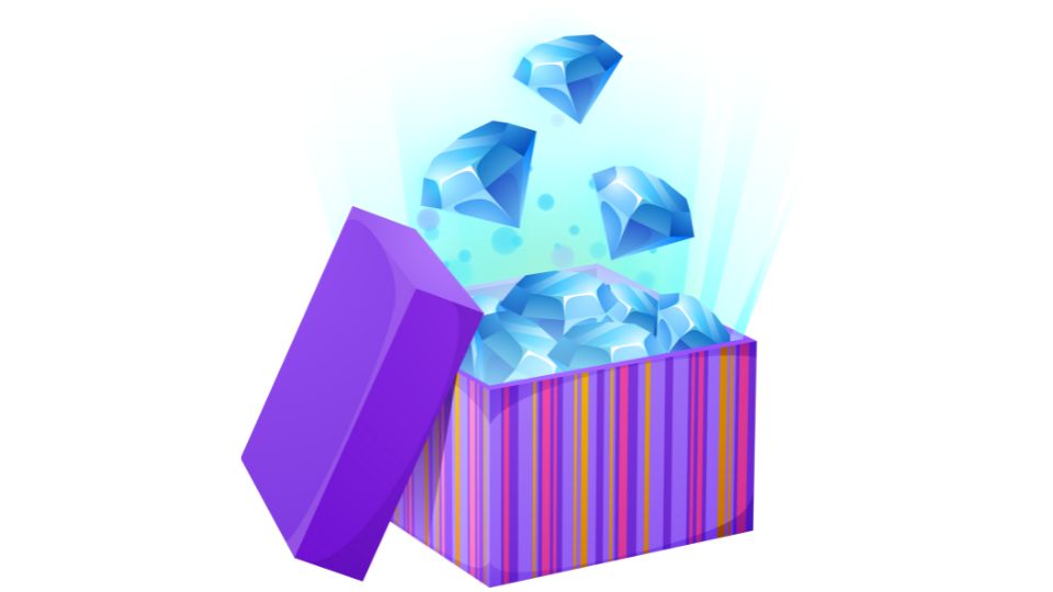 TikTok Live gift boxes full of blue diamonds.