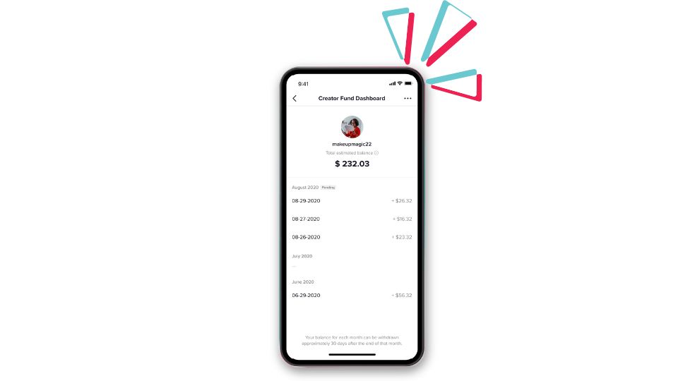 A phone showing the TikTok Creato Fund UI.
