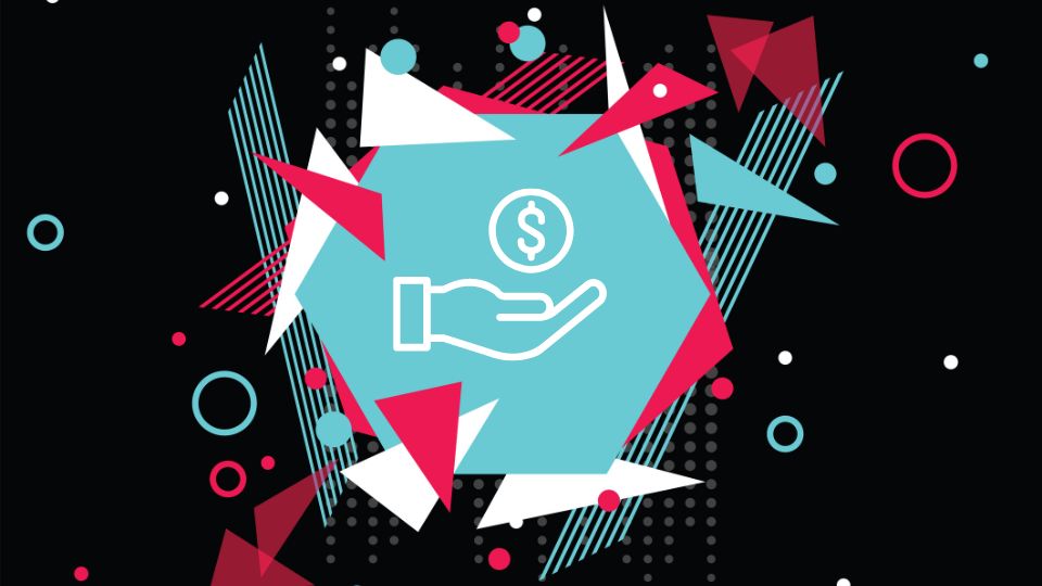 A monetization symbol inside of a TikTok colored hexagon.