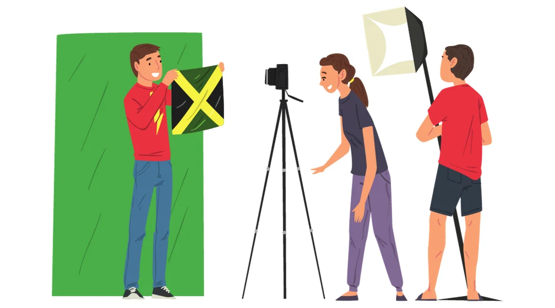 3 people filming with studio equipment