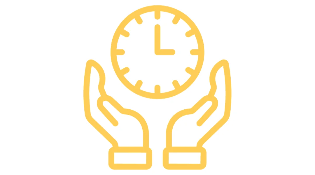 2 hands holding a clock that reads 3 o'clock.