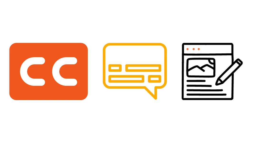 Different variations of the closed captioning logo and indication of manually writing subtitles.