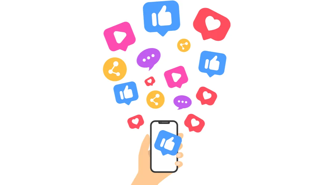 Social media reactions coming out a smart phone