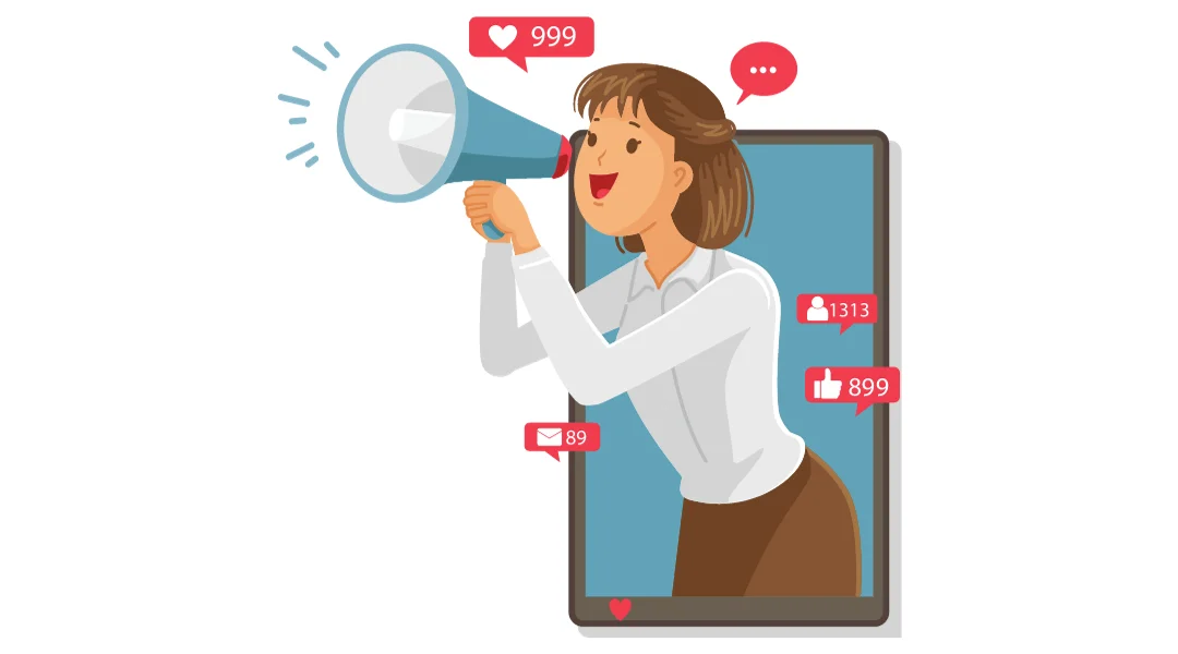 A woman yelling out of a smartphone