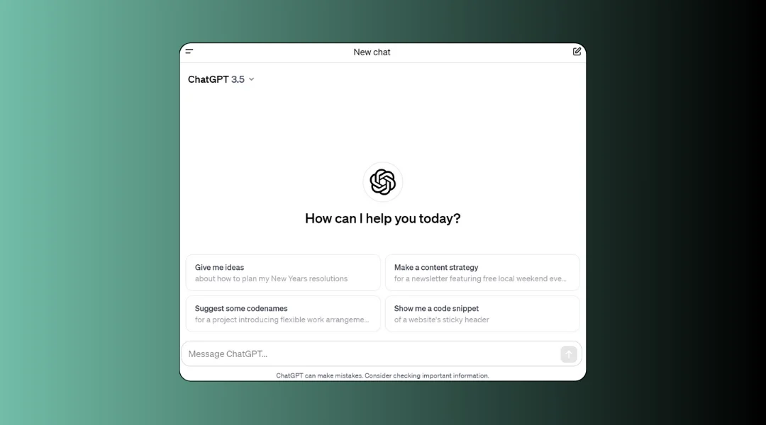 The UI of ChatGPT showing ChatGPT being asked a prompt