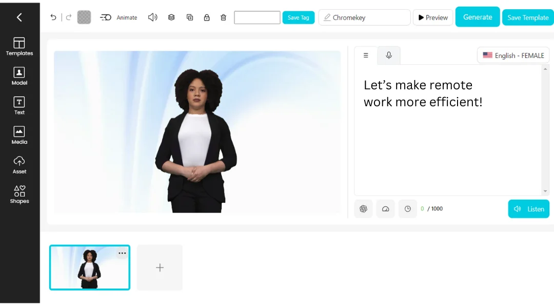 DeepBrain AI's AI Studio showing the video editing UI