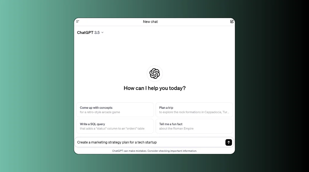 The UI of ChatGPT showing ChatGPT being asked a prompt