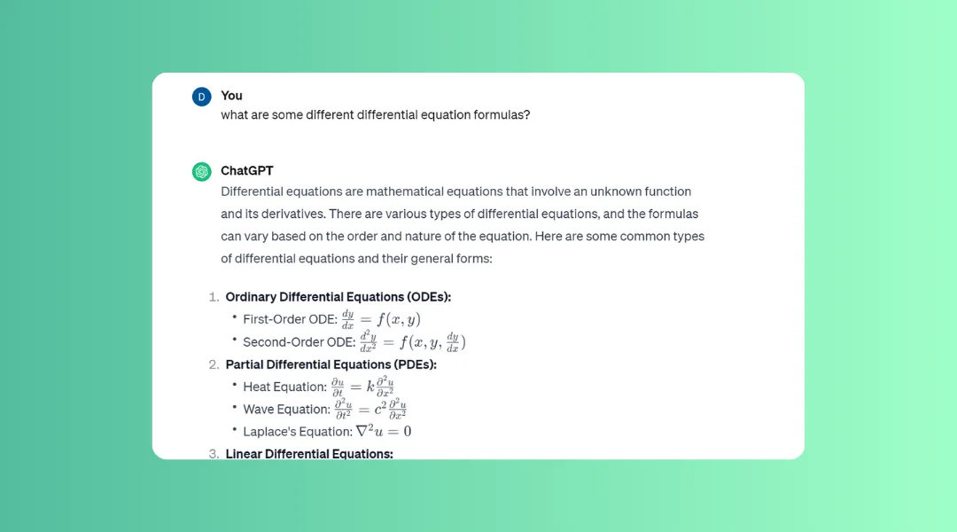 The UI of ChatGPT showing ChatGPT can be used for tutoring and asking questions