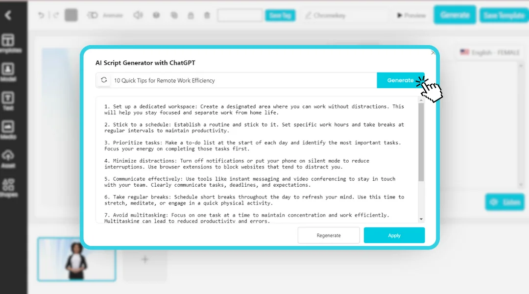 DeepBrain AI's AI Studio showing the ChatGPT integration