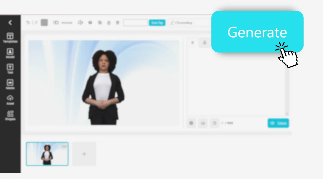 DeepBrain AI's AI Studios video editing software with a large "Generate" button being clicked