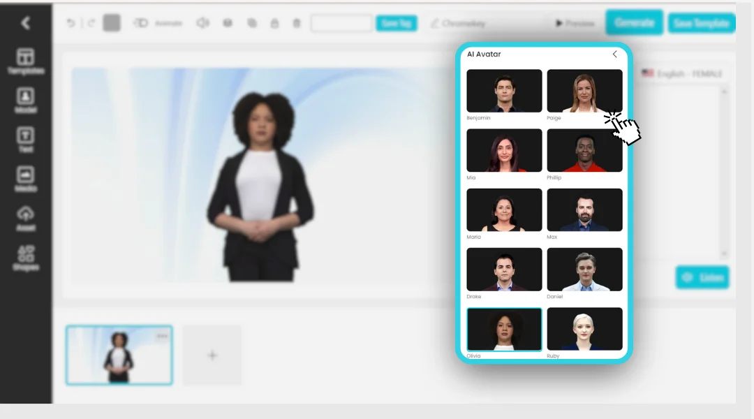 DeepBrain AI's AI Studios video editing software with an emphasis on the different AI avatars that you can choose from