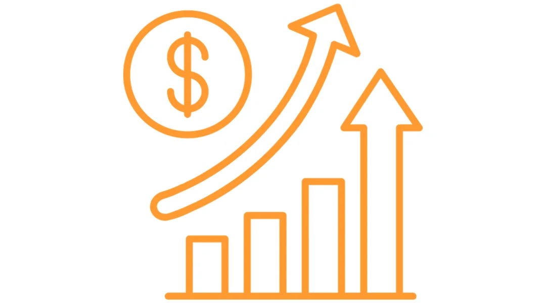 A positively growing bar graph with a US dollar sign above it