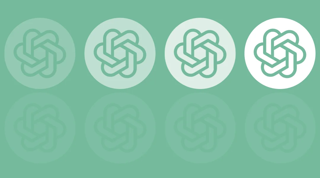 4 ChatGPT logos in a row with a reflection