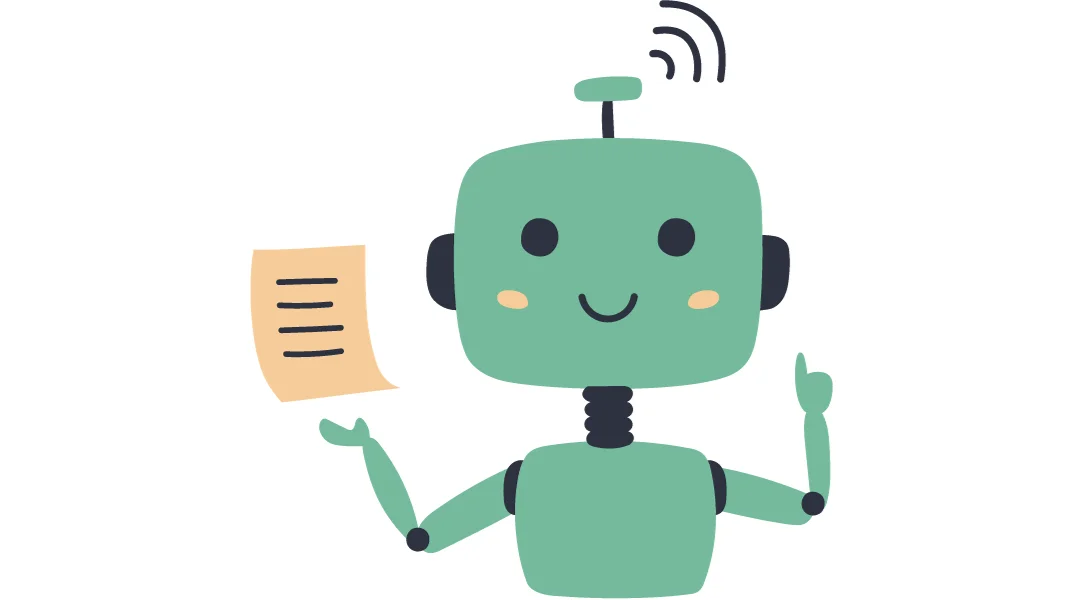 A cute robot holding a document receiving a signal on its antenna