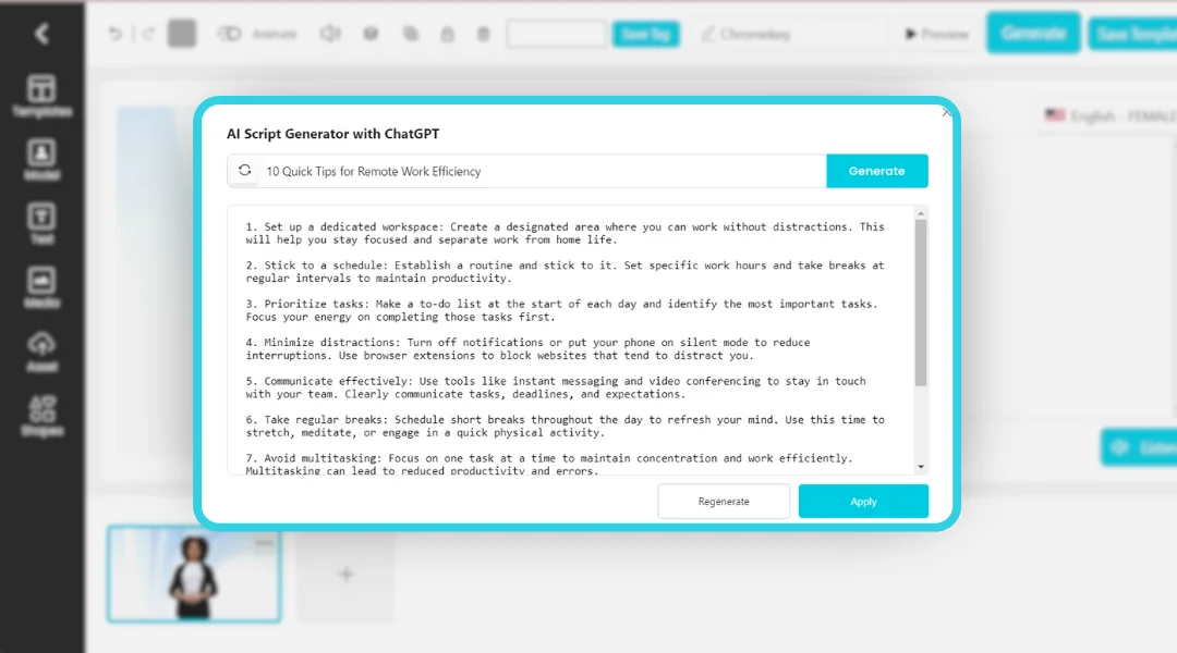 The ChatGPT integration on DeepBrain AI's AI Studios