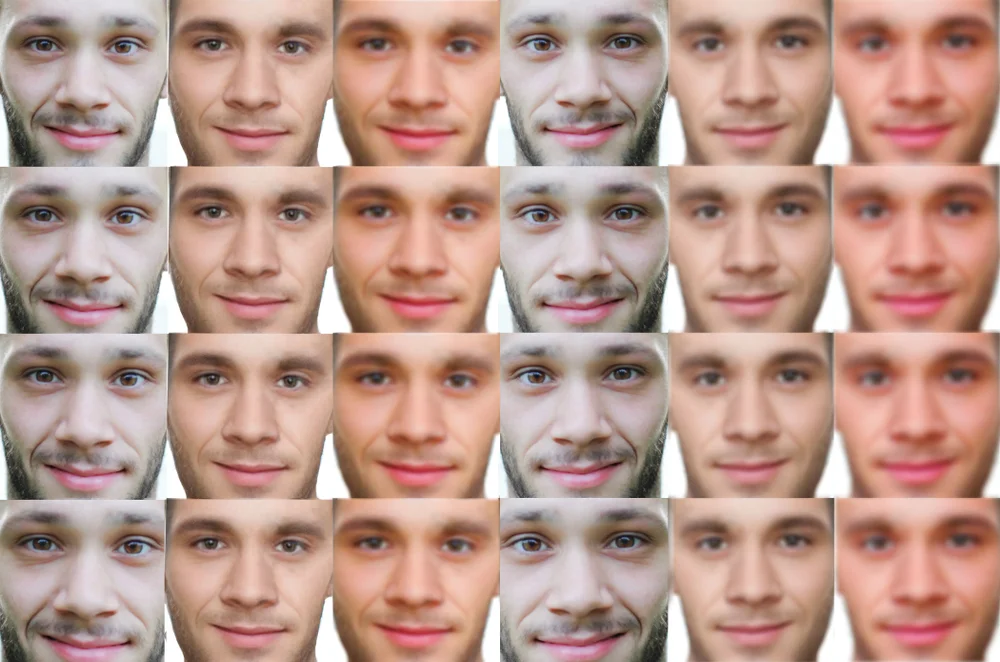 Six stages of a man’s face being combined with another man’s face to indicate deepfake technology