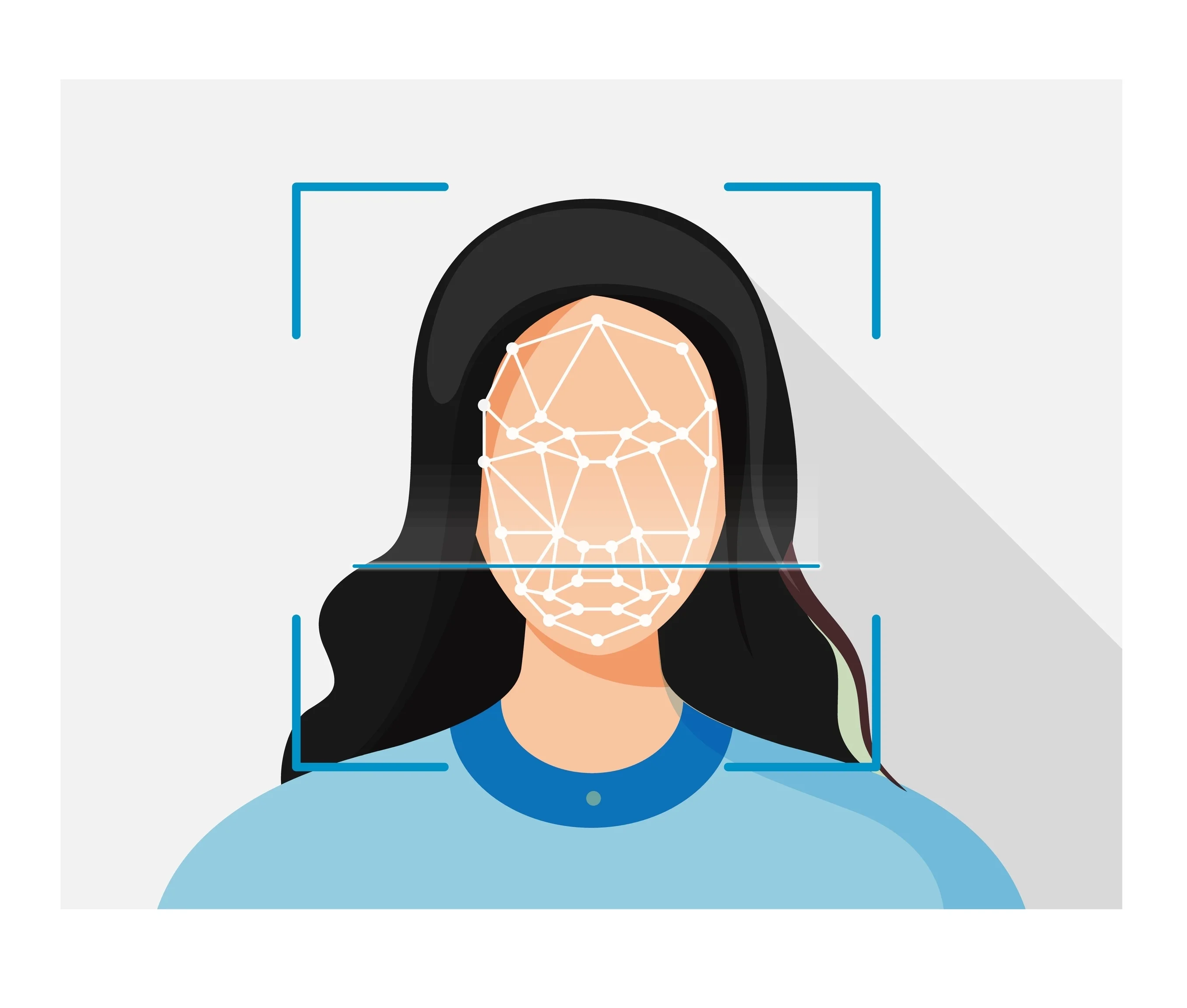 A woman’s face digitally mapped to indicate Landmark Detection and a basic outline of a face to indicate Keypoint Generation