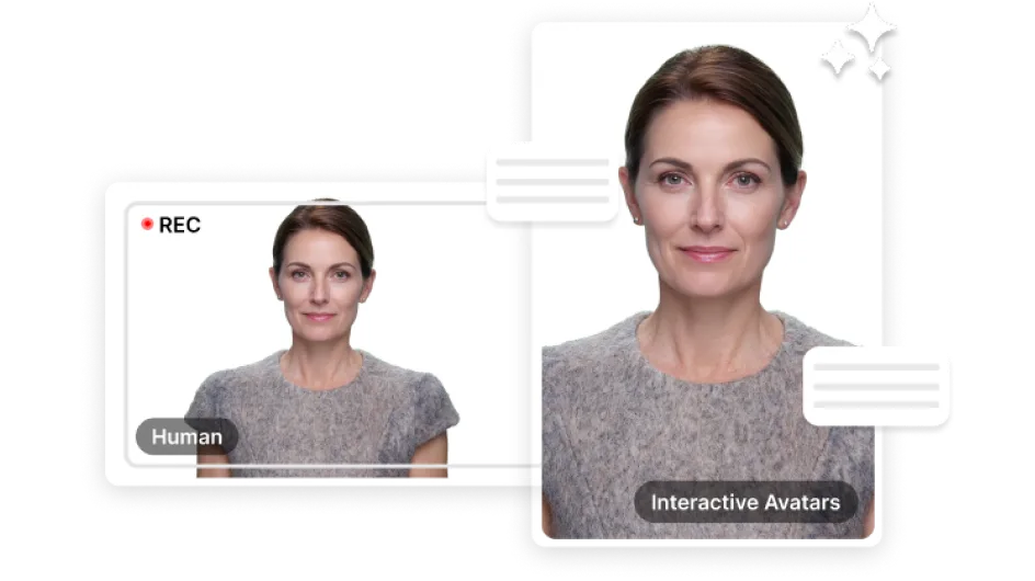 AI Avatar feature card showing a grid of diverse avatars and the headline Create Training Videos with 2,000+ AI Avatars