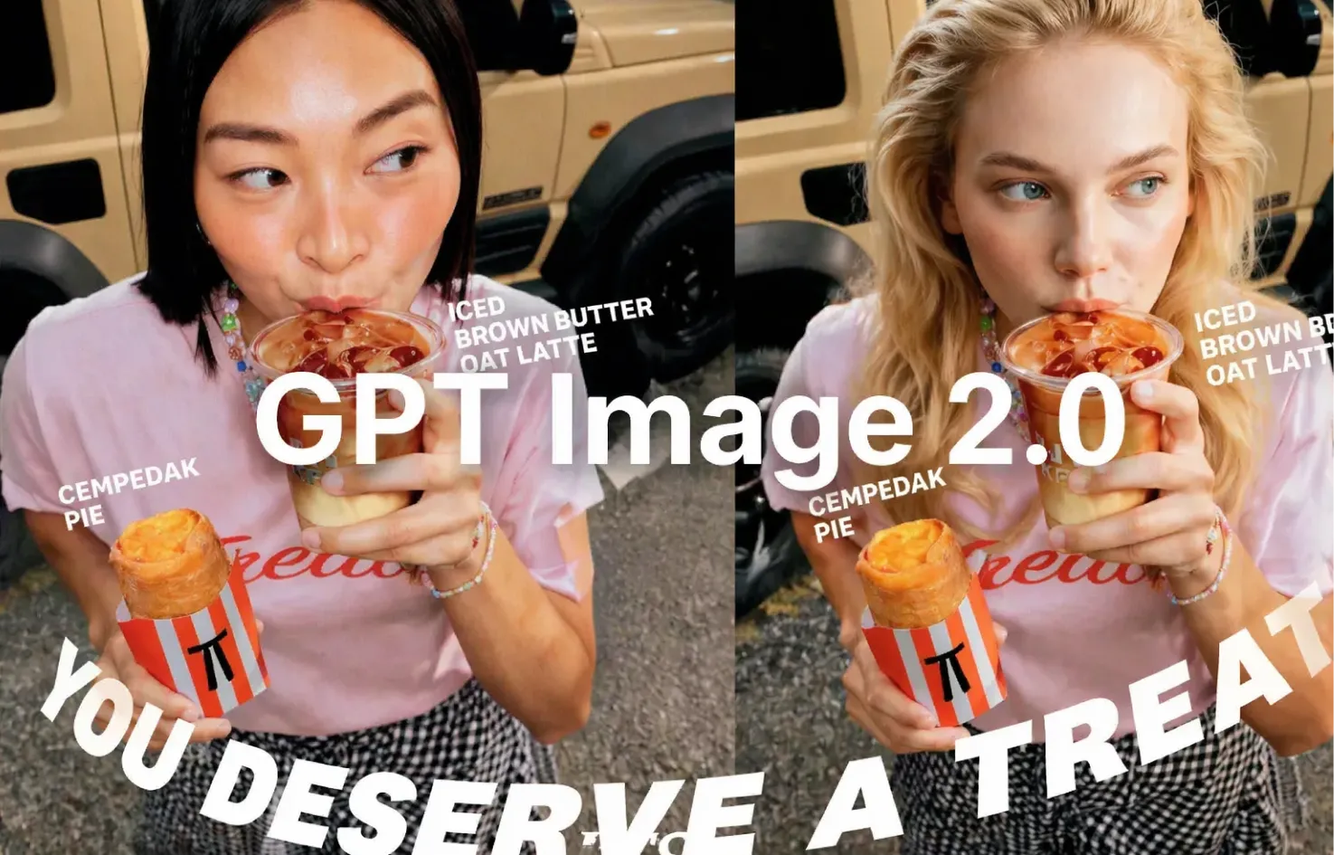 ChatGPT Images 2.0으로 생성한 AI 마케팅 이미지 예시 - 아시아·서양 모델의 음료 광고 크리에이티브 | AI Studios