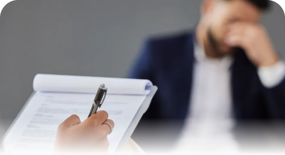 Therapist taking notes during counseling session with client