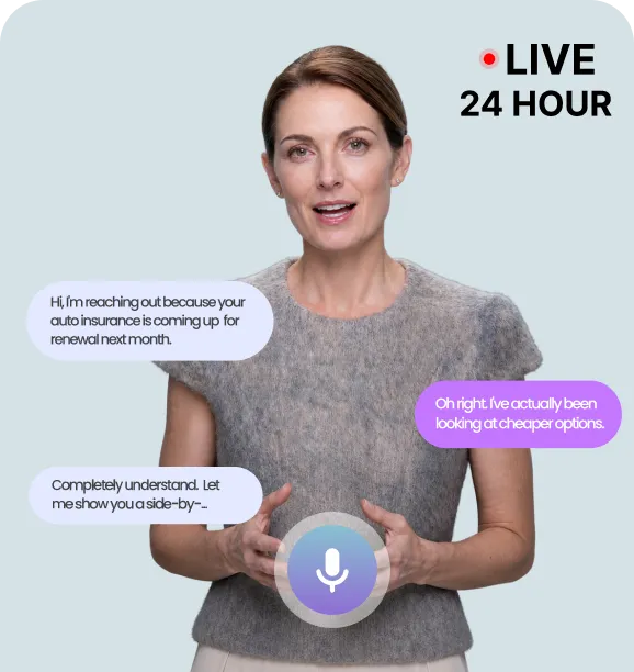 AI insurance agent live chat operating 24/7 with customer