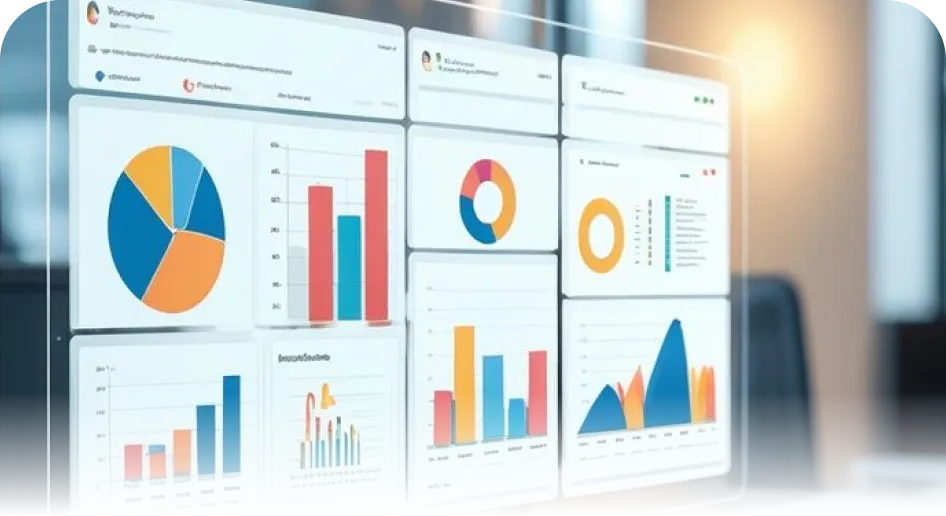 Branch manager dashboard with pie and bar charts for team performance visibility