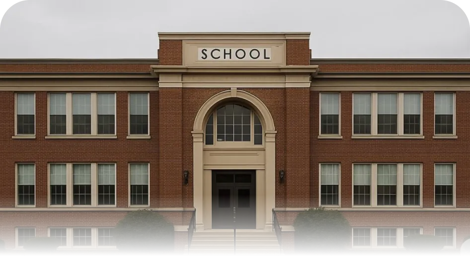 School building exterior representing administrator perspective on mental health programs